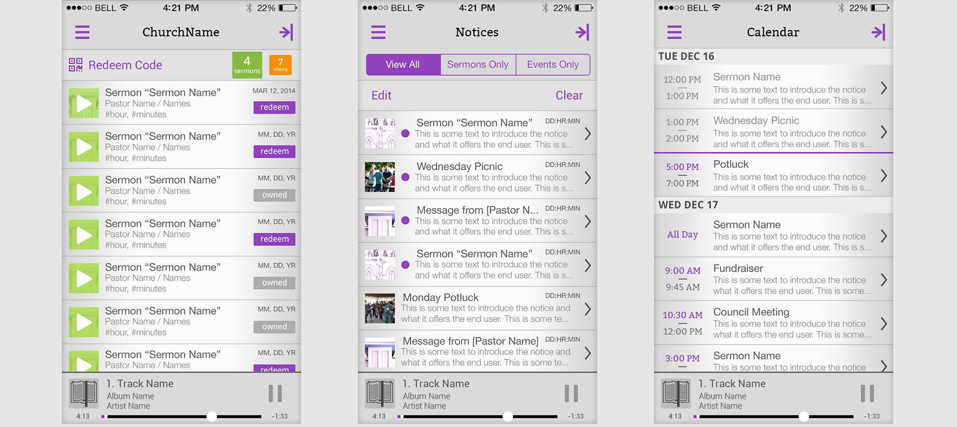 mobile example screens